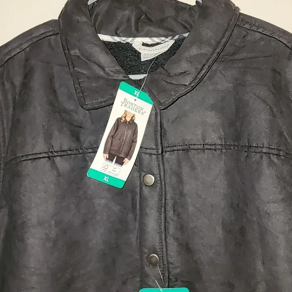 Boston Traders NWT Women's Black Faux Suede Sherpa Utility Trucker Jacket Sz XL - Picture 3 of 16